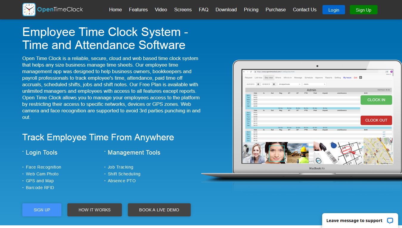 open time clock employee login