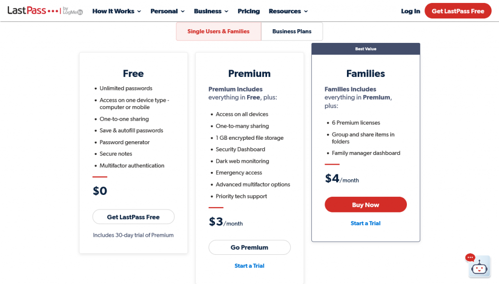 LastPass - Pricing