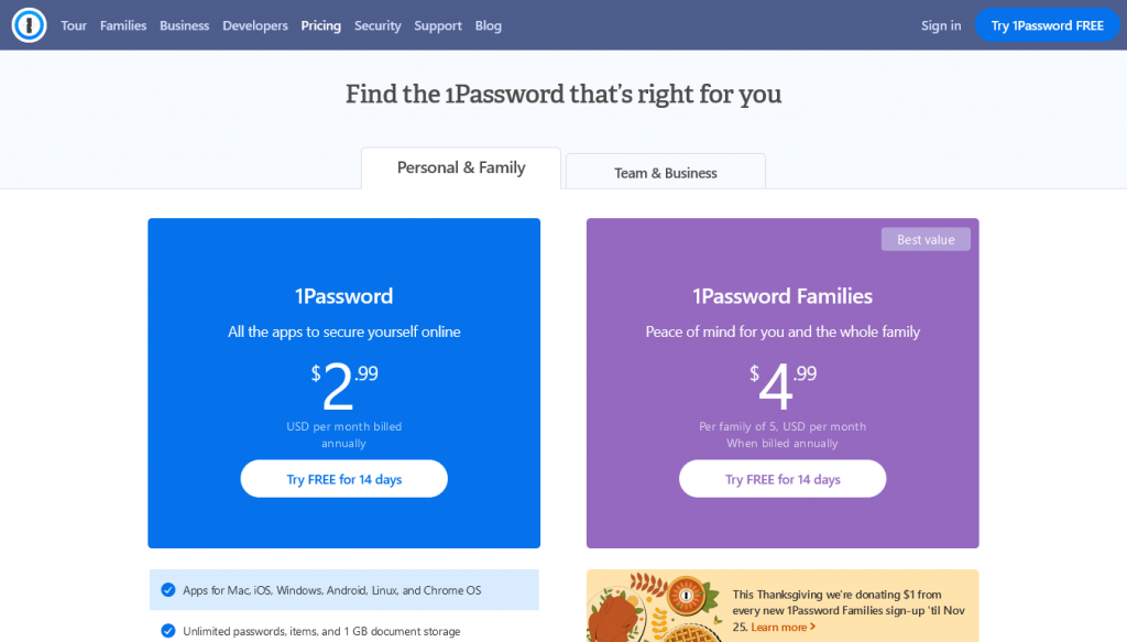 one password family plan