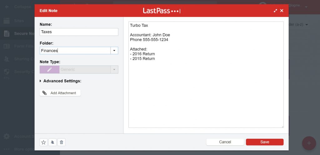 LastPass - Secure-Notes