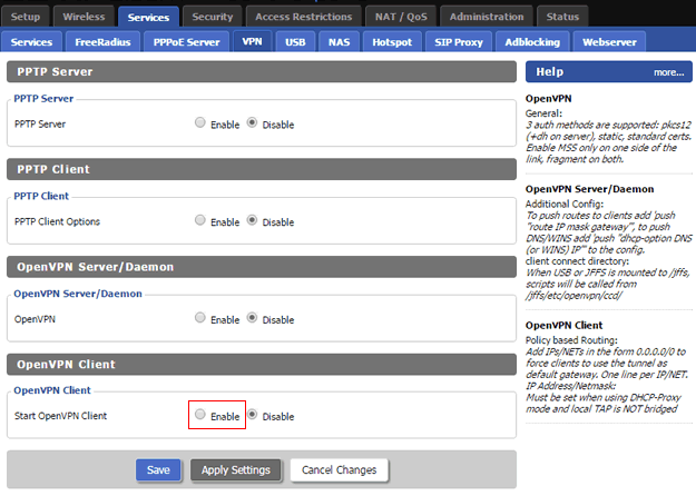 VPN-for-Nintendo-Switch - DDWRT-Control-Panel